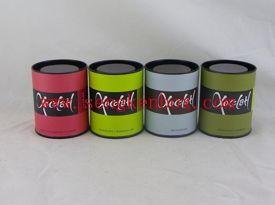Chocolate Sweets Packaging Paper Canister With Inserted Tinplate Lid