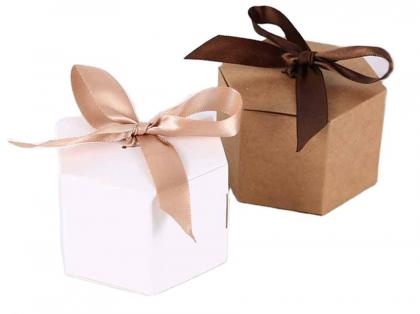 Hexagonal Paper Gift Boxes With Ribbon Bows