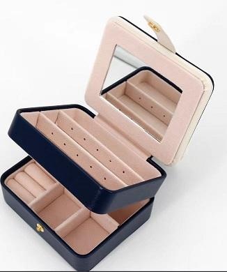 OEM e ODM Leather Jewelry Box with Mirror Earring Bracelet Necklace Ring Packaging in vendita