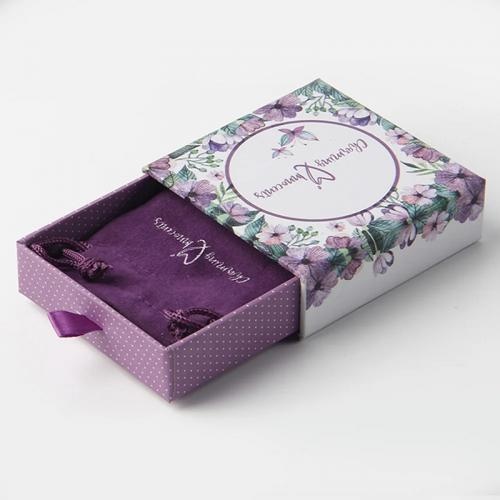 OEM e ODM Custom purple drawer jewelry packaging pouch and boxes with logo in vendita