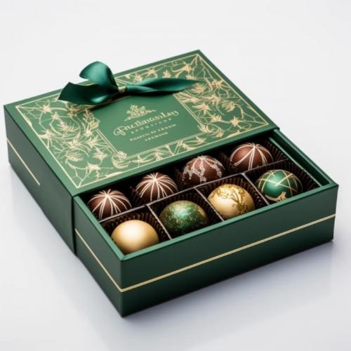 OEM e ODM Custom green drawer shaped christmas boxes with ribbon for chocolate packing in vendita