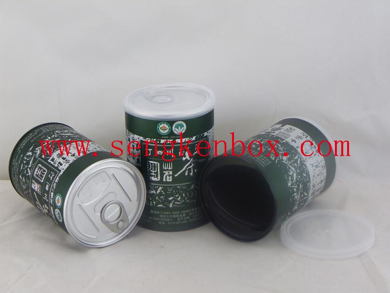 Tubo di carta per cilindro per imballaggio del tè con coperchio in stagno con anello di trazione